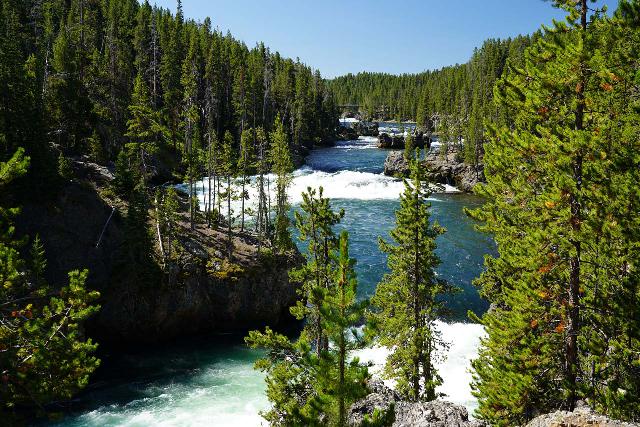 Canyon_175_08022020 - Looking upstream towards the Chittenden Bridge at some intermediate waterfalls and cascades on the Yellowstone River further upstream from the Upper Falls