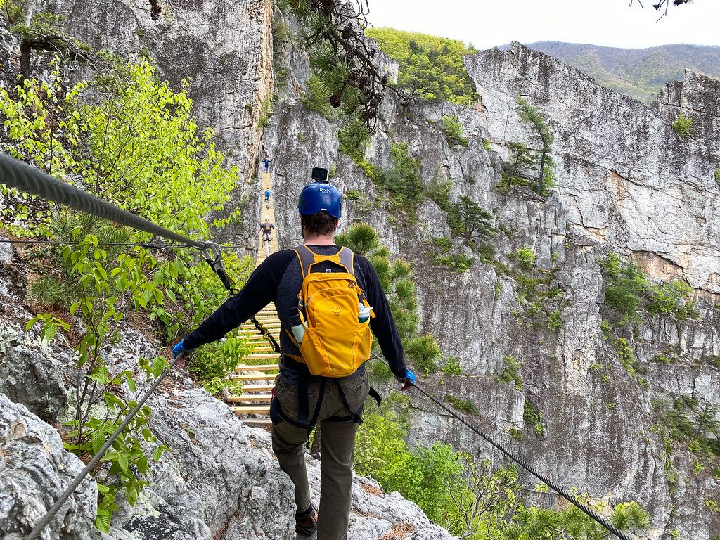 Elliot on a via ferrata