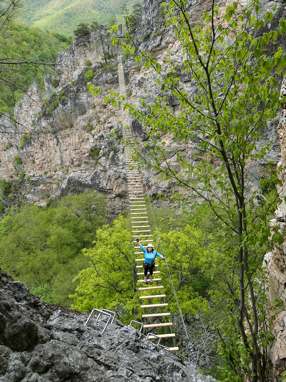 Amanda on a suspension bridge