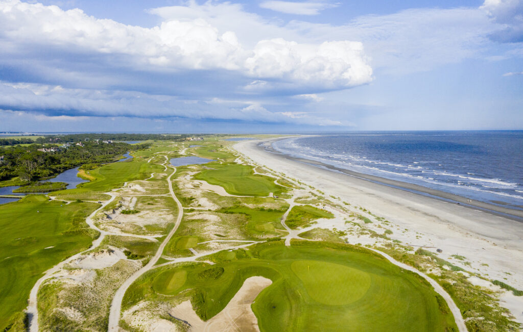 Aerial view of a golf course at Kiawah Island Resort.