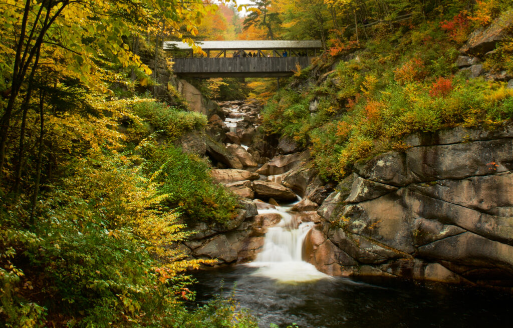 Fall foliage at Flume Gorge in New Hampshire.