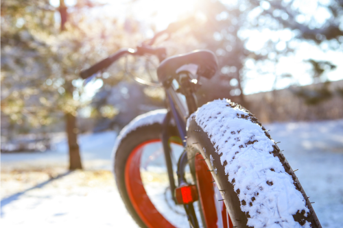 Fat Tire Bike Outside in Fall First Snow