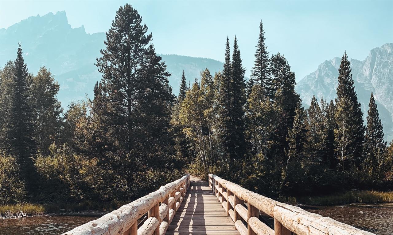 Hiking Bridge Over A River in Big Sky Montana