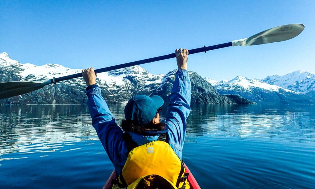 Kayaking through Glacier Bay.