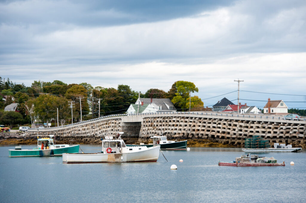 Bailey Island Bridge, the only Cribstone bridge in existence, connecting Orr's and Bailey Islands in Harpswell, Maine