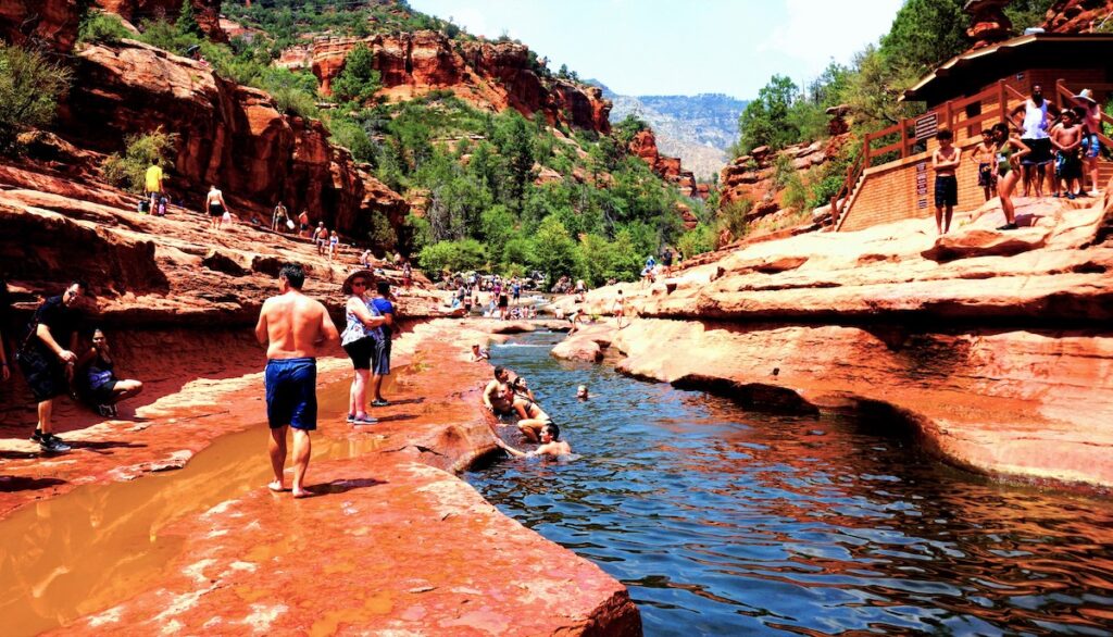 Swimming at The Slide Rock State Park In Sedona, Arizona.