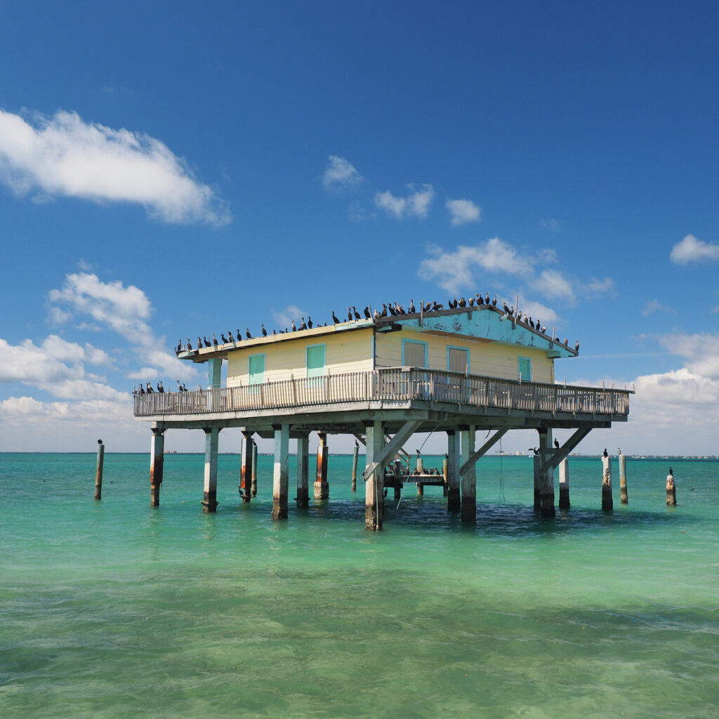 Stilt house over the grass flats in Biscayne National Park.