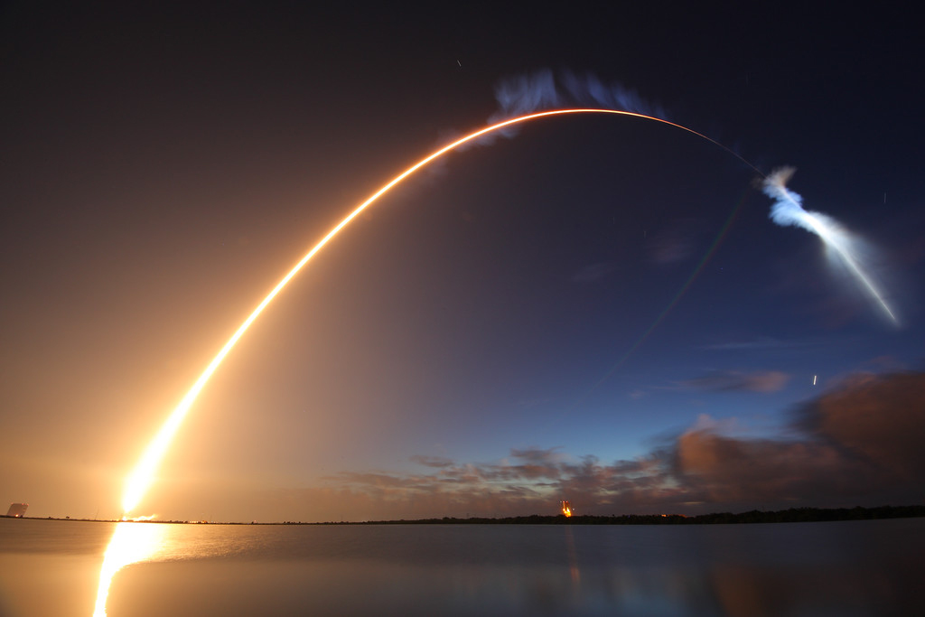 A night launch from the Kennedy Space Center.